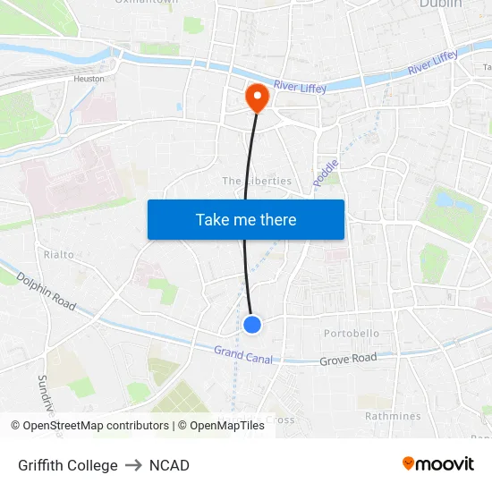 Griffith College to NCAD map