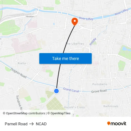 Parnell Road to NCAD map