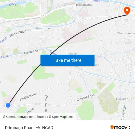 Drimnagh Road to NCAD map