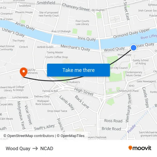 Wood Quay to NCAD map
