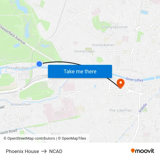 Phoenix House to NCAD map