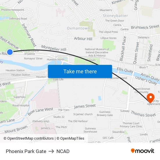 Phoenix Park Gate to NCAD map