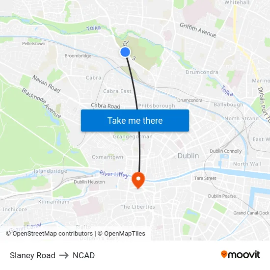 Slaney Road to NCAD map