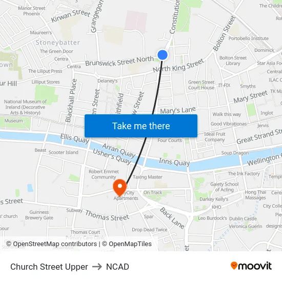 Church Street Upper to NCAD map