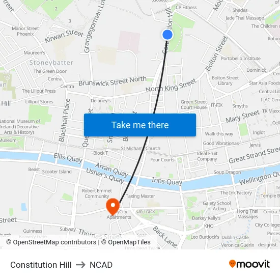 Constitution Hill to NCAD map