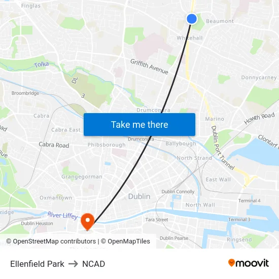 Ellenfield Park to NCAD map