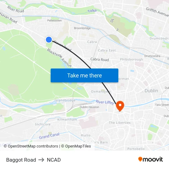 Baggot Road to NCAD map