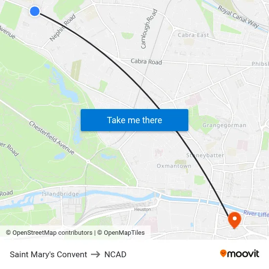 Saint Mary's Convent to NCAD map