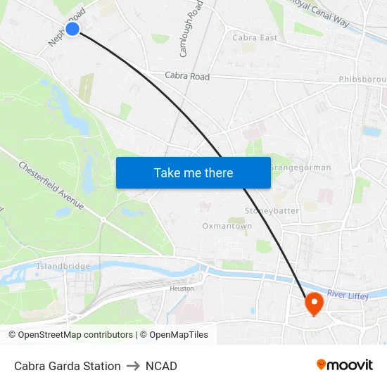 Cabra Garda Station to NCAD map
