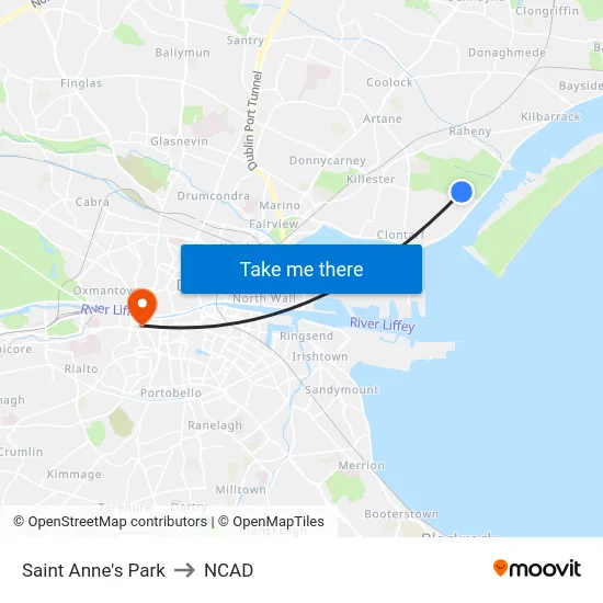 Saint Anne's Park to NCAD map