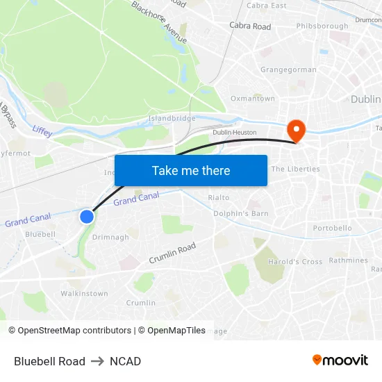 Bluebell Road to NCAD map