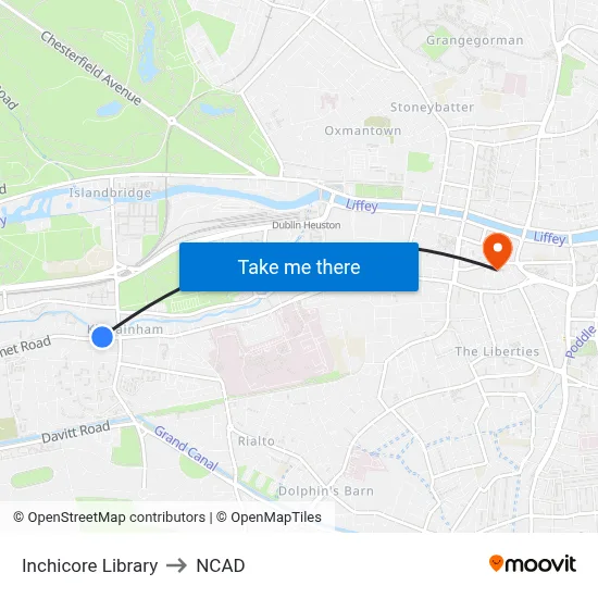 Inchicore Library to NCAD map