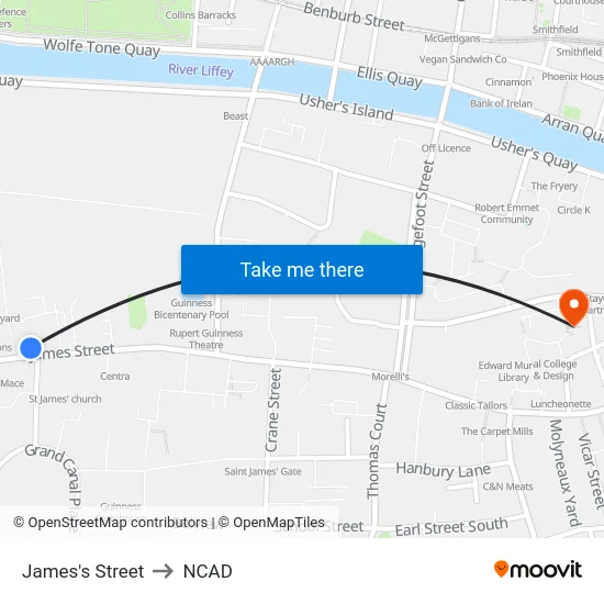 James's Street to NCAD map