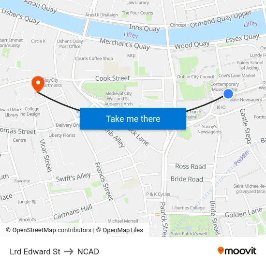Lrd Edward St to NCAD map