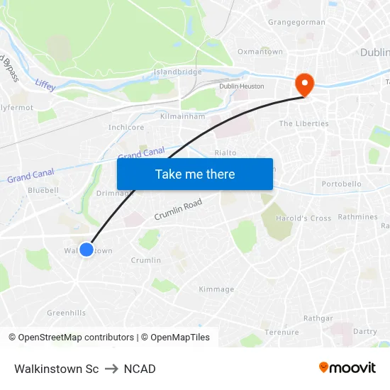 Walkinstown Sc to NCAD map