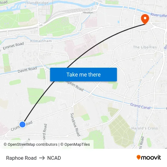 Raphoe Road to NCAD map
