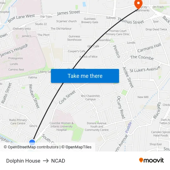 Dolphin House to NCAD map