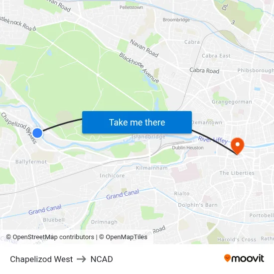 Chapelizod West to NCAD map