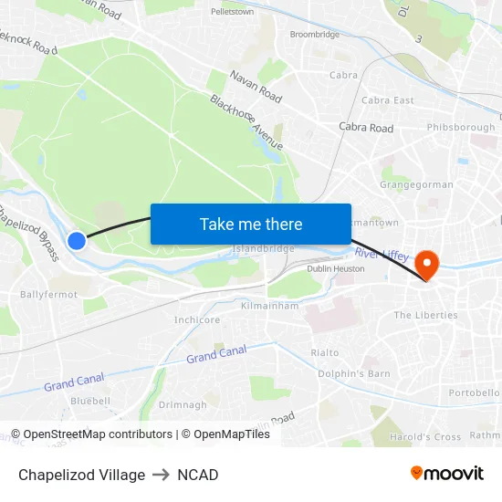 Chapelizod Village to NCAD map