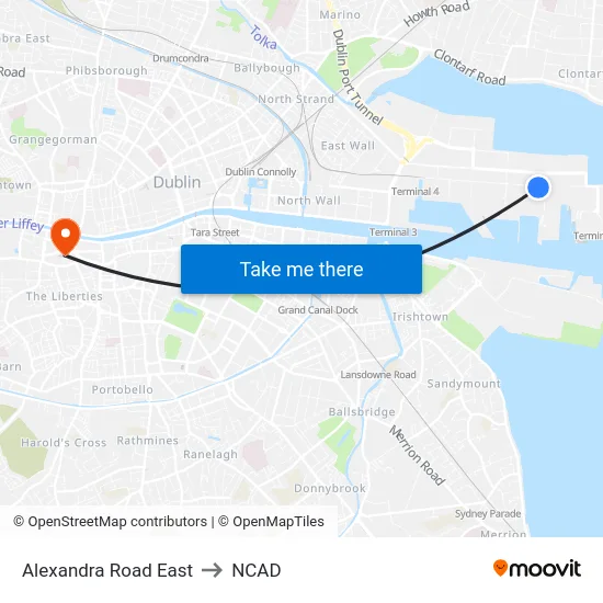 Alexandra Road East to NCAD map