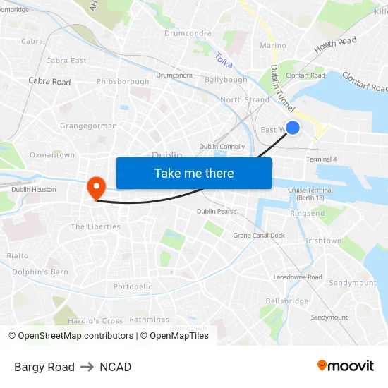 Bargy Road to NCAD map