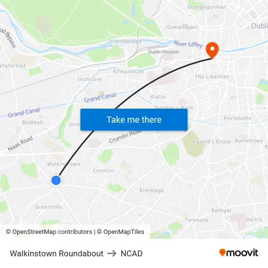 Walkinstown Roundabout to NCAD map