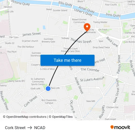 Cork Street to NCAD map