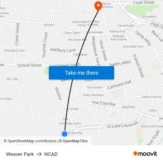 Weaver Park to NCAD map