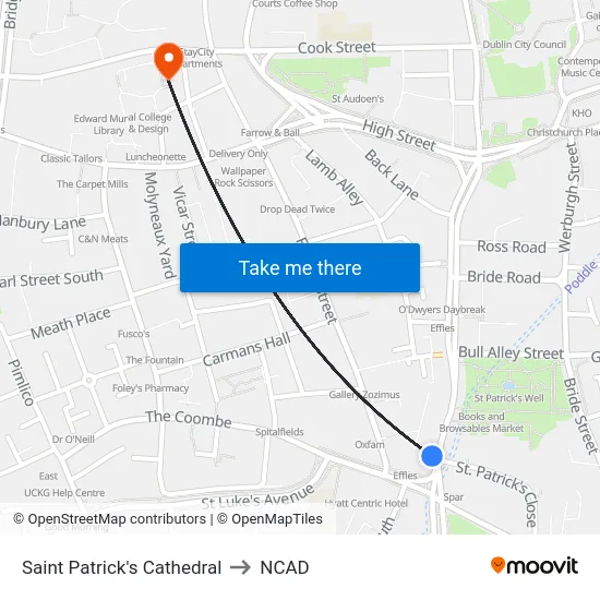Saint Patrick's Cathedral to NCAD map