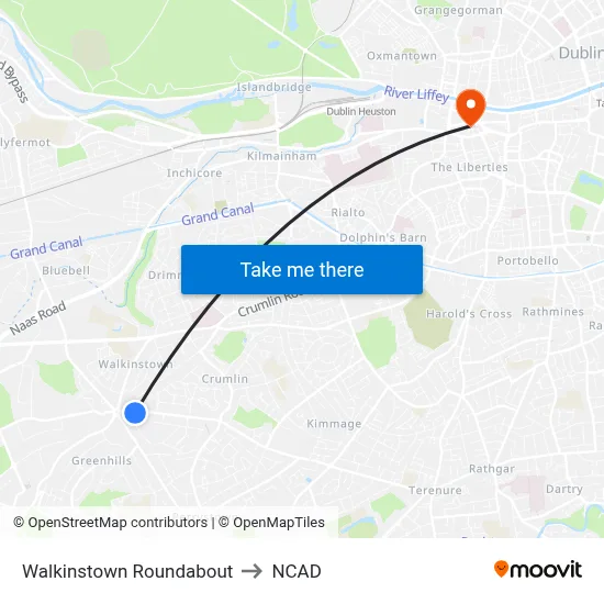 Walkinstown Roundabout to NCAD map