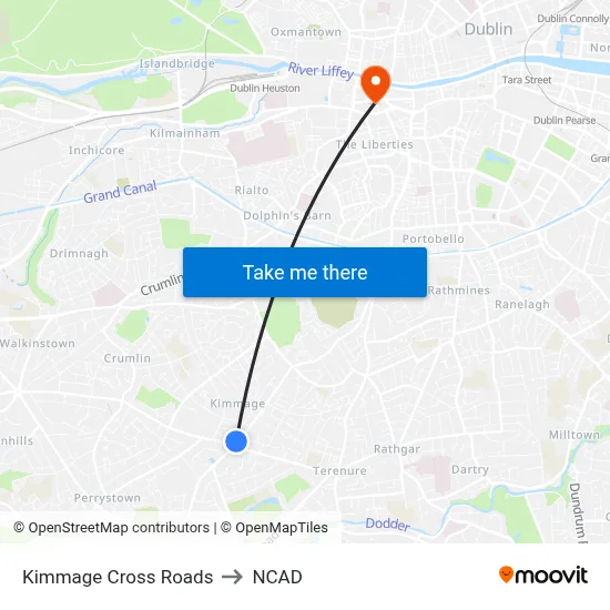 Kimmage Cross Roads to NCAD map