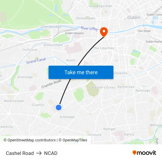 Cashel Road to NCAD map