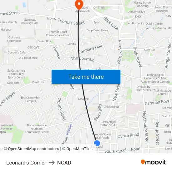 Leonard's Corner to NCAD map