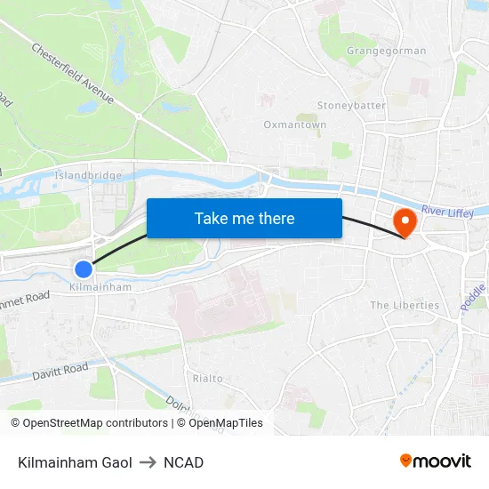 Kilmainham Gaol to NCAD map