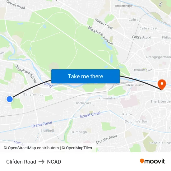 Clifden Road to NCAD map