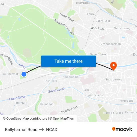 Ballyfermot Road to NCAD map