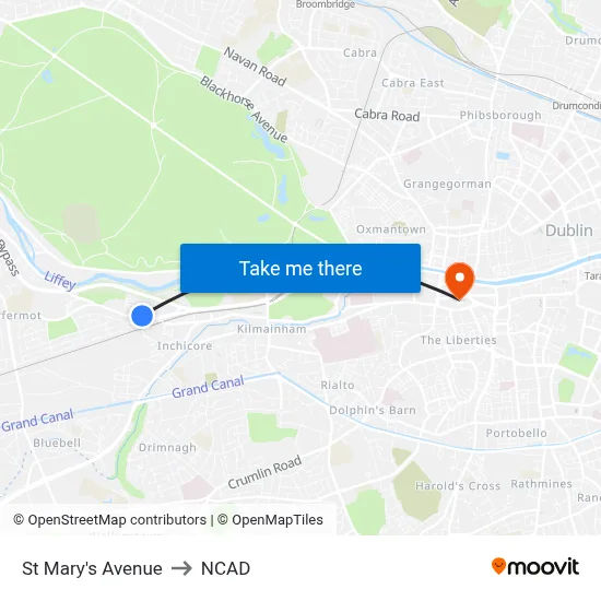 St Mary's Avenue to NCAD map