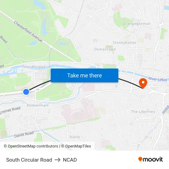 South Circular Road to NCAD map