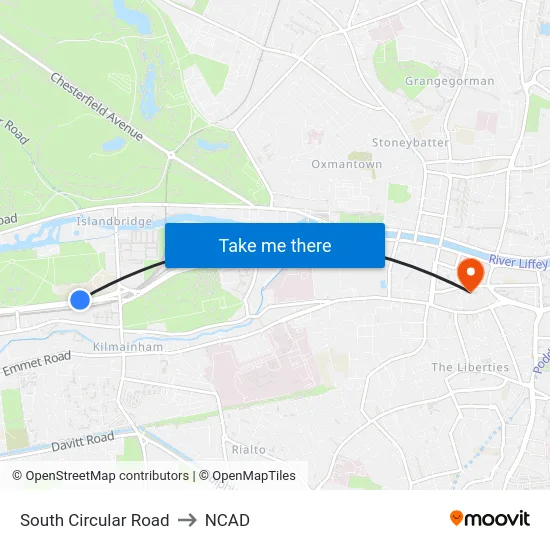 South Circular Road to NCAD map