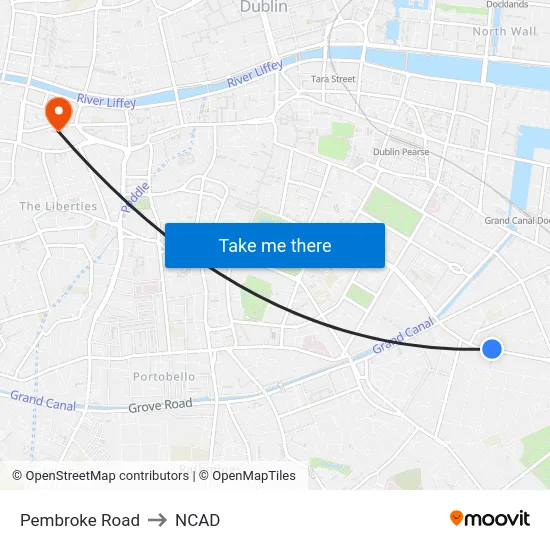 Pembroke Road to NCAD map