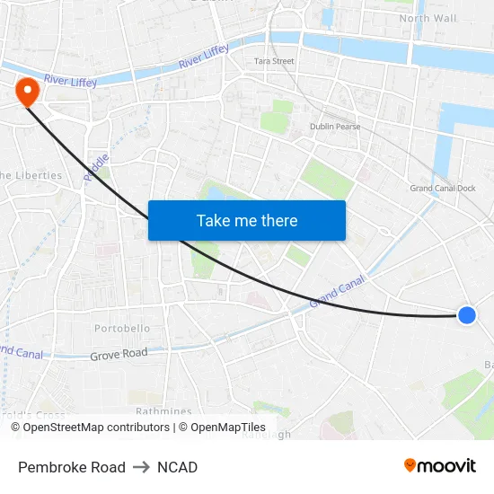 Pembroke Road to NCAD map