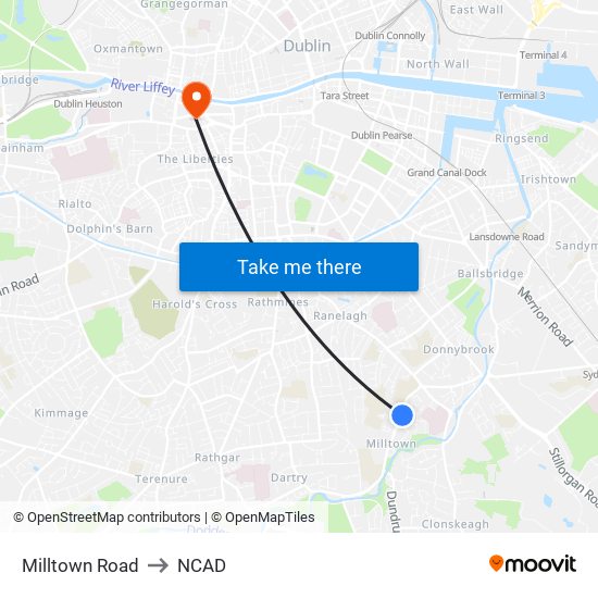 Milltown Road to NCAD map