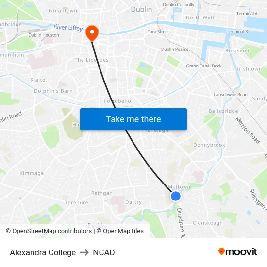 Alexandra College to NCAD map