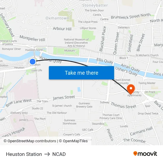 Heuston Station to NCAD map