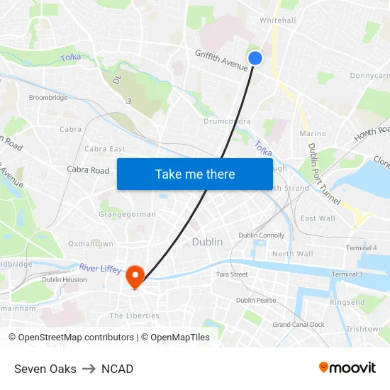 Seven Oaks to NCAD map