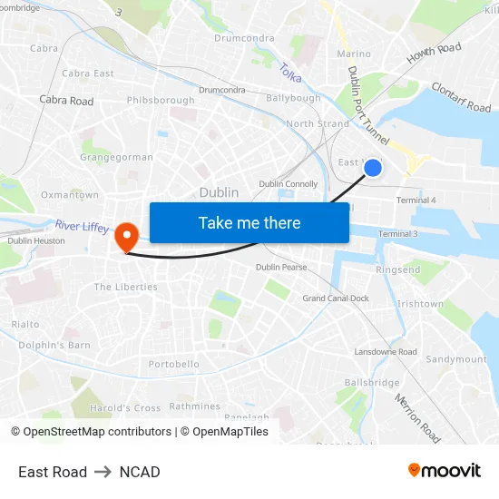 East Road to NCAD map