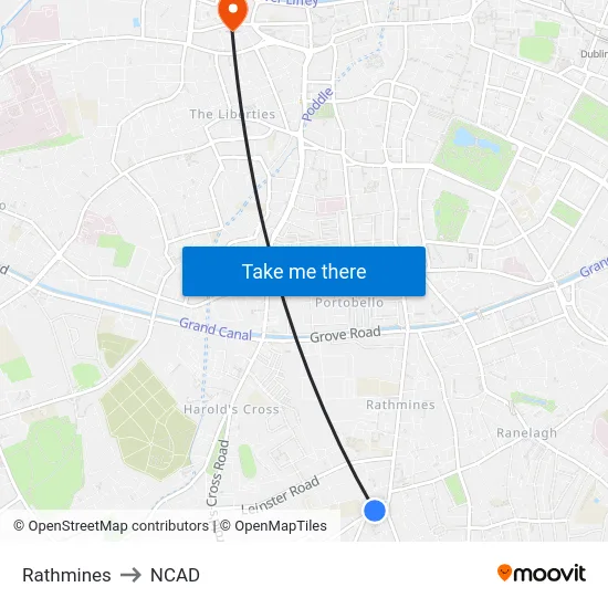 Rathmines to NCAD map