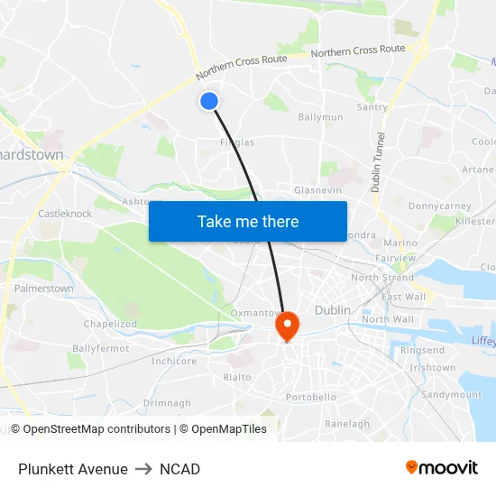 Plunkett Avenue to NCAD map