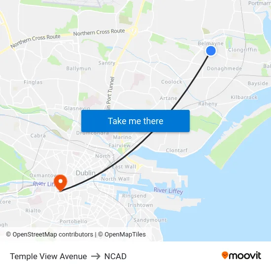 Temple View Avenue to NCAD map