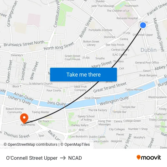 O'Connell Street Upper to NCAD map